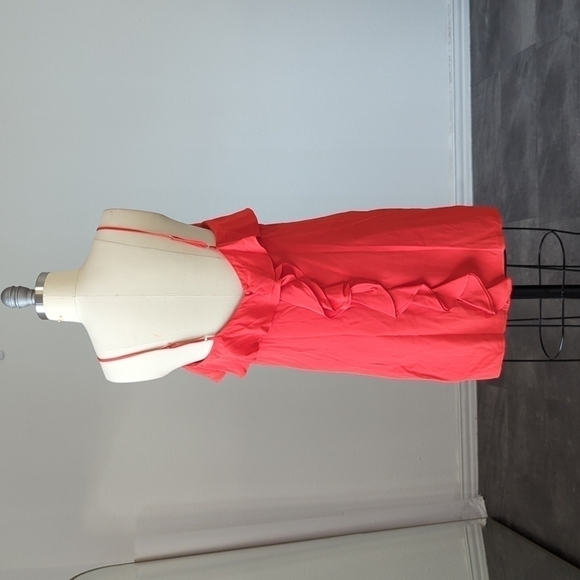 Tibi Ruffle V Neck Shift Mini Silk Dress Red 2 cocktail party summer valentines - Picture 3 of 9